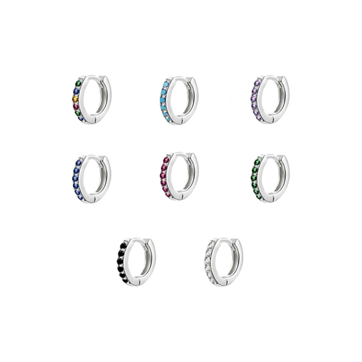 925 Sterling Silver Gold Rings Plated Cubic Crystal Cuff Huggie Hoop Earrings Au - Silver-Red Crystal