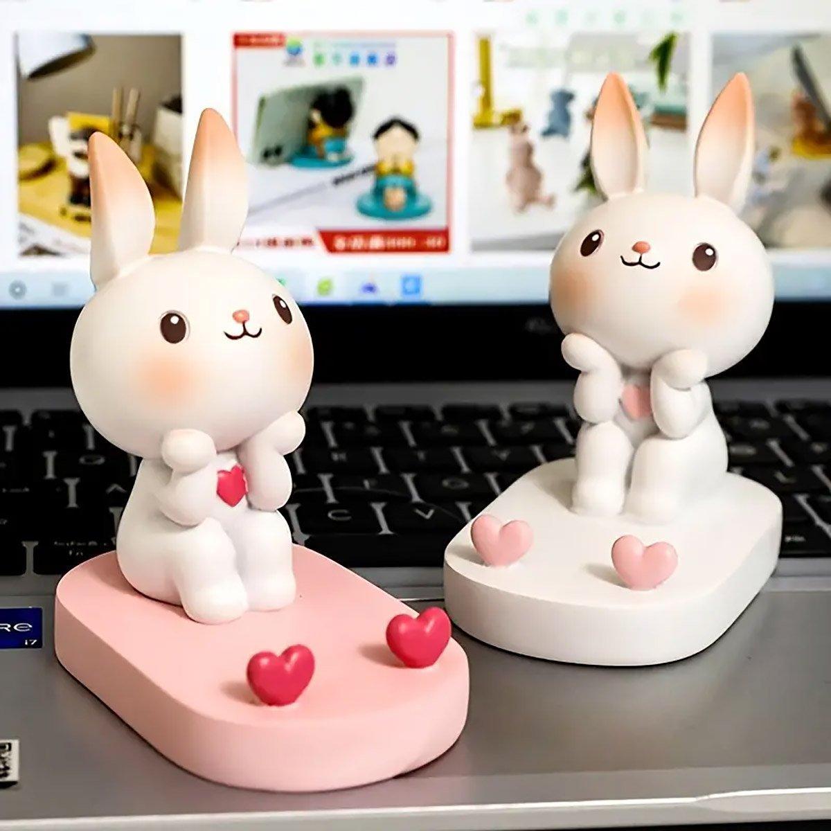 Cartoon Rabbit Phone Holder Desktop Stand Cute Mobile Phone Stand for Office - Pink