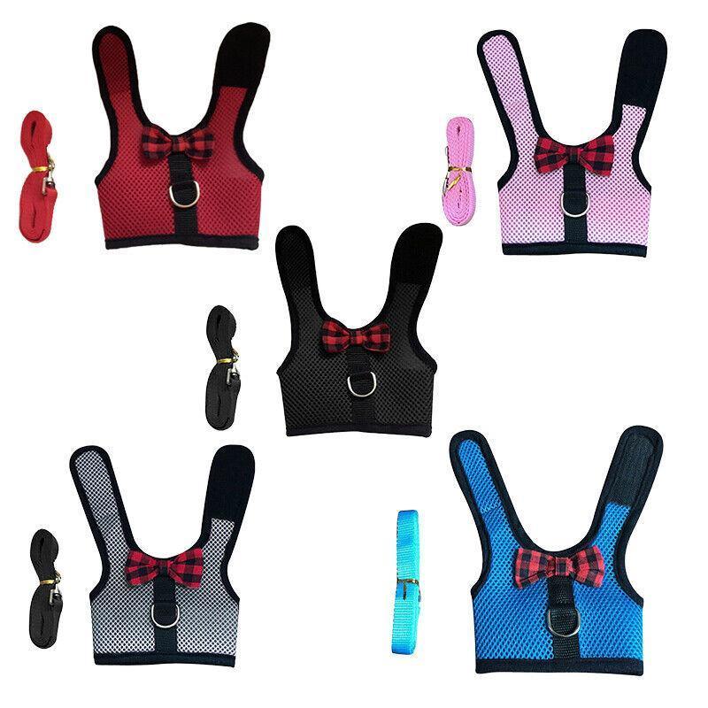 Rabbit Vest Harness Leash Lead Small Animal Pet Mesh Hamster Bunny Traction Rope L - Black