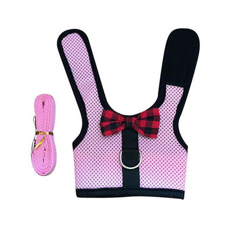 Rabbit Vest Harness Leash Lead Small Animal Pet Mesh Hamster Bunny Traction Rope L - Black