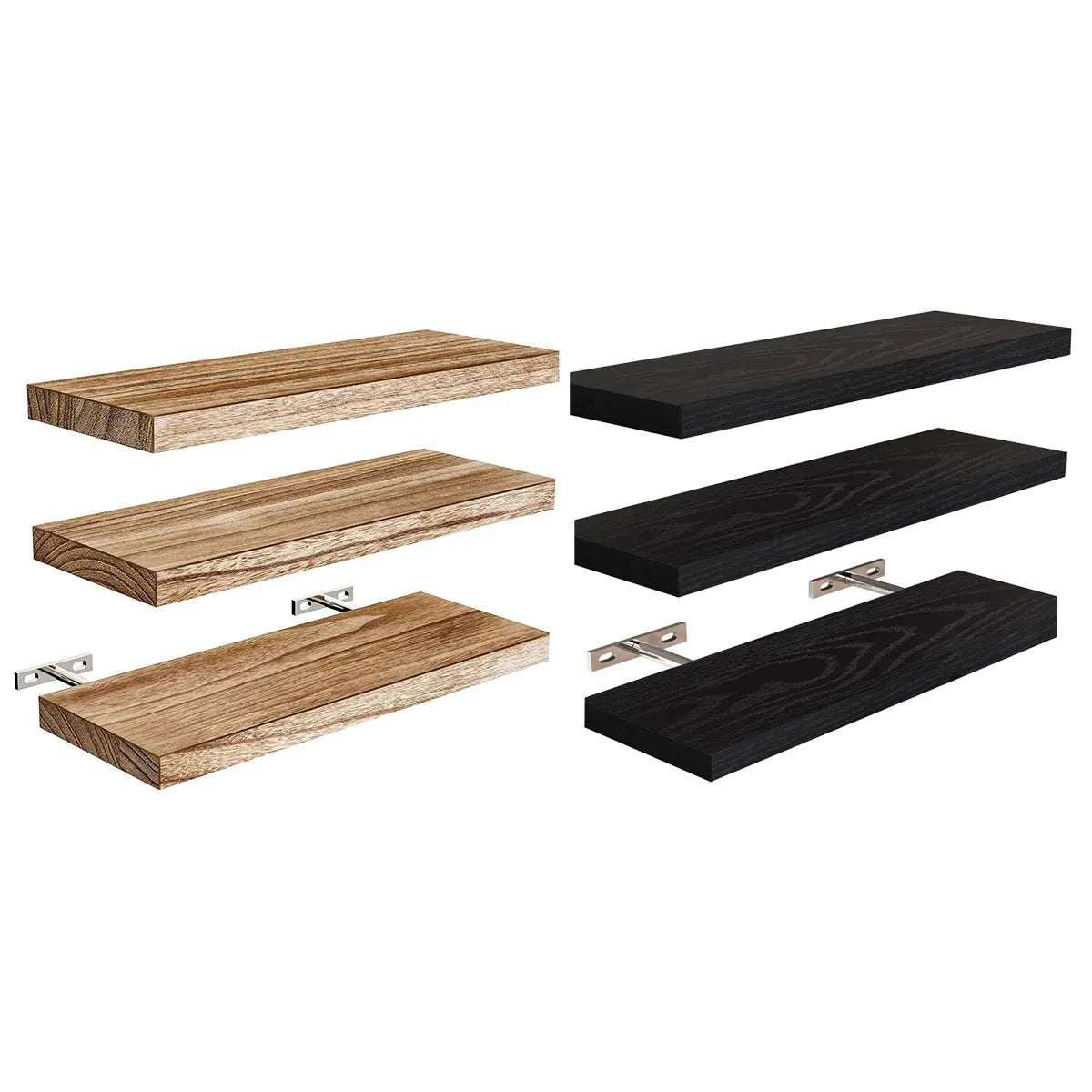 3 PCS Wooden Wall Shelf Single Board Wall Mounted Home Decor Living Room Bedroom - Black