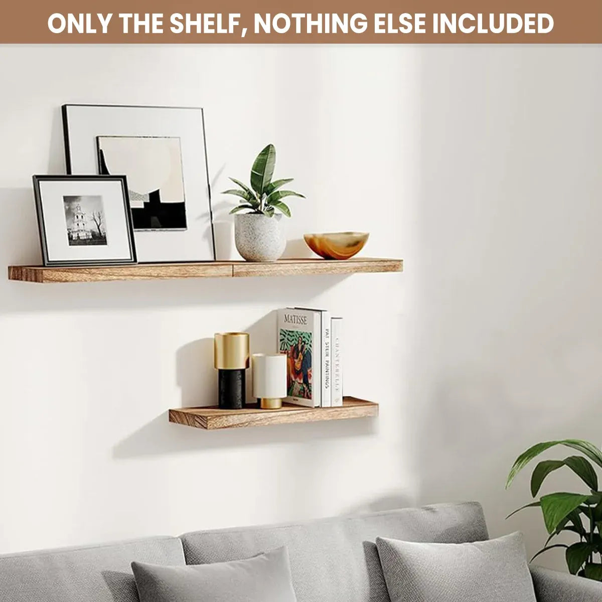 3 PCS Wooden Wall Shelf Single Board Wall Mounted Home Decor Living Room Bedroom - Brown