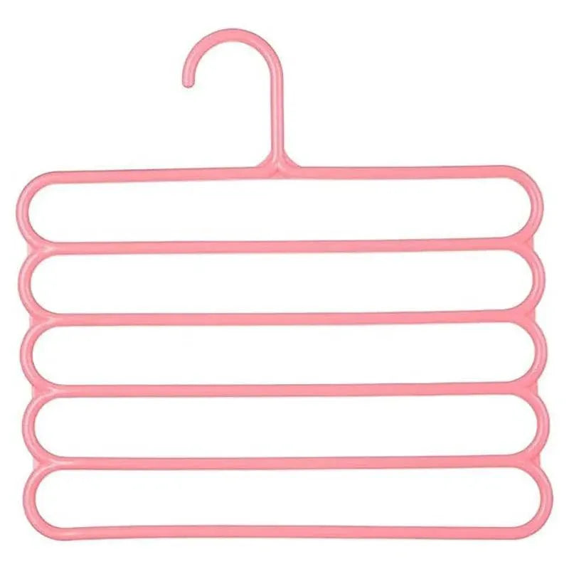5pcs 5 Tier Trouser Rack Multifunctional Hanging Wardrobe Scarf Tie Hanger Set - Pink