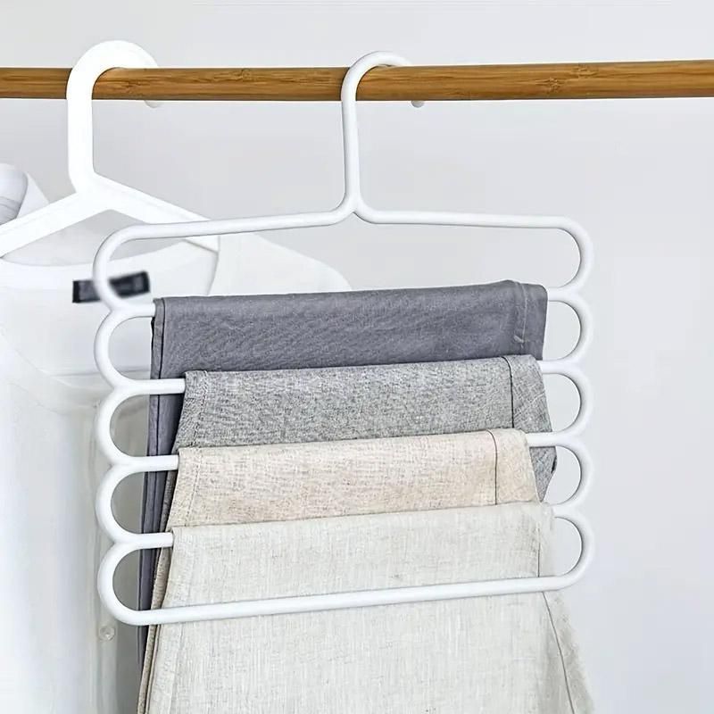 5pcs 5 Tier Trouser Rack Multifunctional Hanging Wardrobe Scarf Tie Hanger Set - Pink