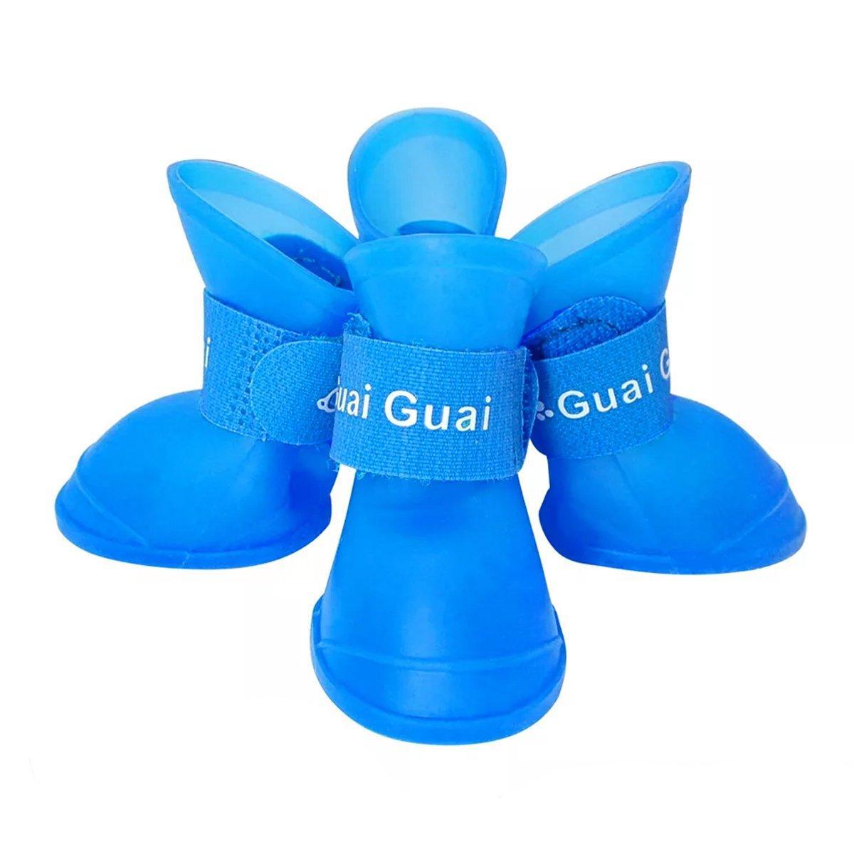 4pcs Cartoon Boots Pet Rain Shoes Waterproof Non-Slip Wear-Resistant Dog Shoes - Blue - S