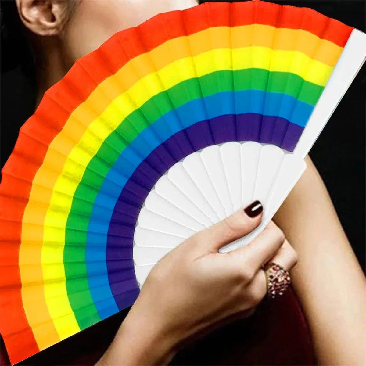 6-Piece Rainbow Folding Hand Fan Set