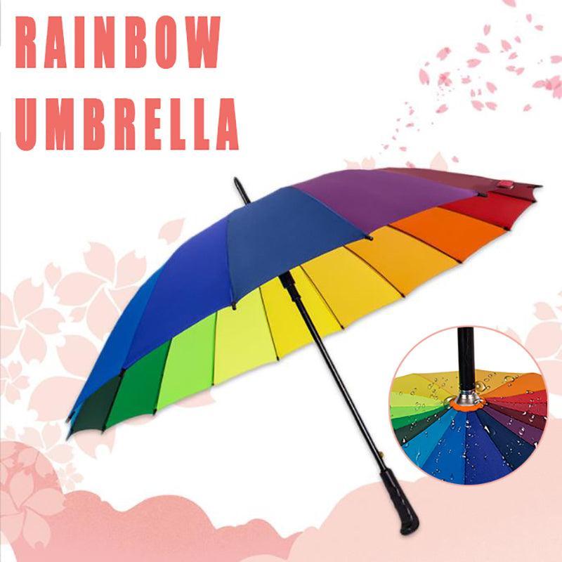 16 Ribs Large Rainbow Umbrella Fashion Straight Long Handle Anti Uv Sun Rain Au