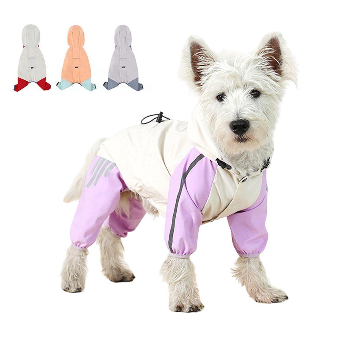 Waterproof Four Foot Dog Raincoat for Small Medium Large Dogs Pet Rainy Day Coat - Light Gray+Dark Grey - XXL