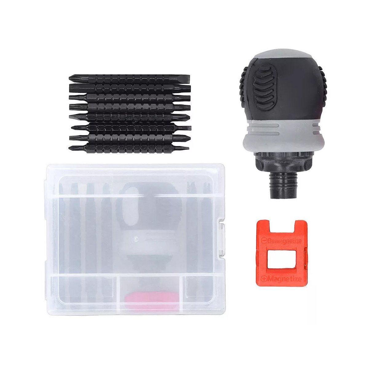 Ratchet Screwdriver Set with Sleeve Dual Head Screwdriver Expansion Cross Bits - 18-in-1