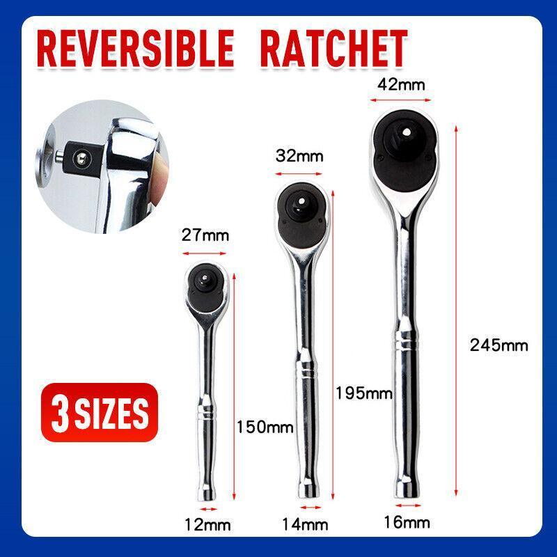 1/4" 3/8" 1/2" Quick Release Ratchet Wrench Handle - Heavy Duty - 16*245*42MM