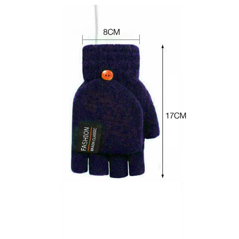 USB Heated Half Finger Gloves Winter Warm Knitted Gloves for Typing and Office Use - Blue