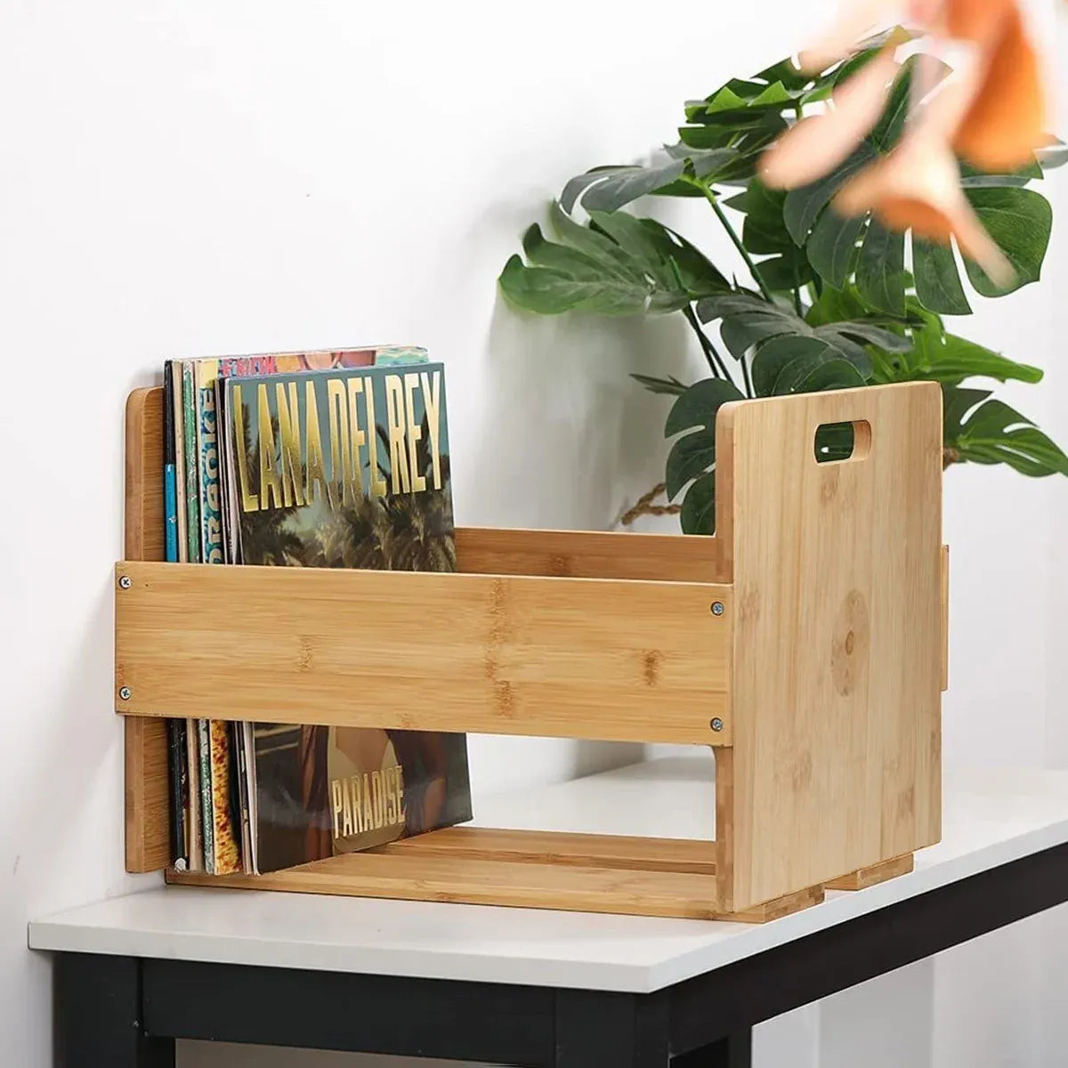 Bamboo Wood Record Stand Large Capacity Space Saving Vinyl Collection Display