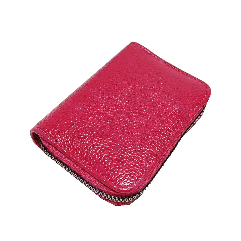 Compact Zipper Organ Card Cover Holder Wallet ID Bag Short Coin Purse Pockets - Rose Red