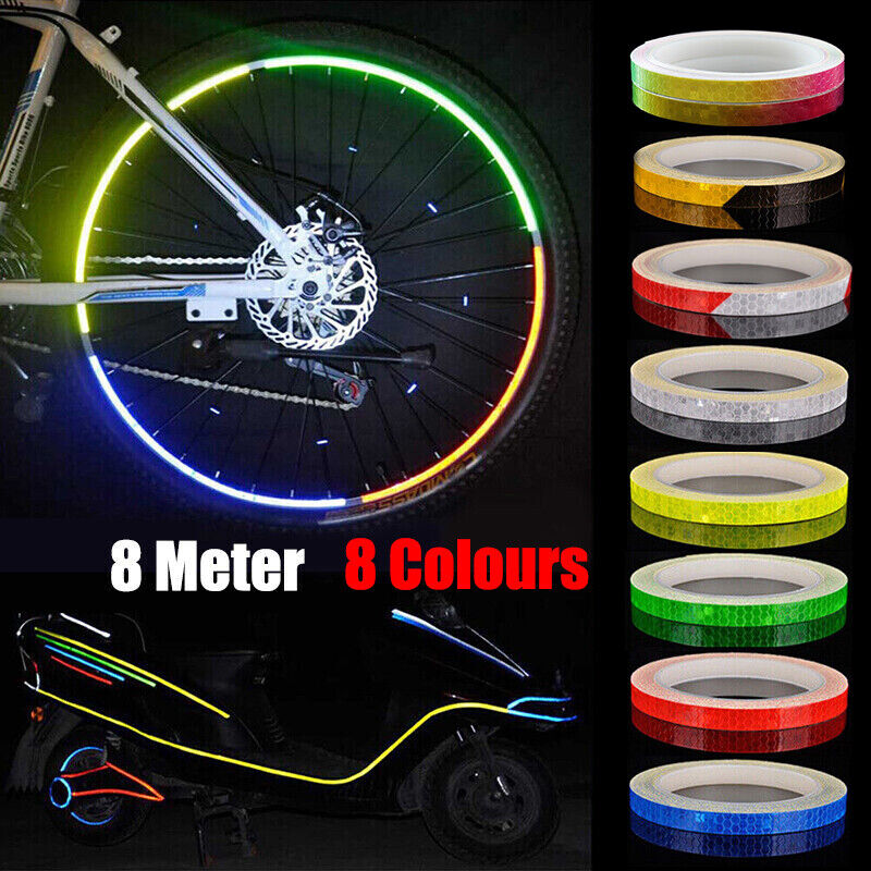 8m Reflective Tape for Bikes Cars Motorcycles Waterproof High Visibility Strip - White