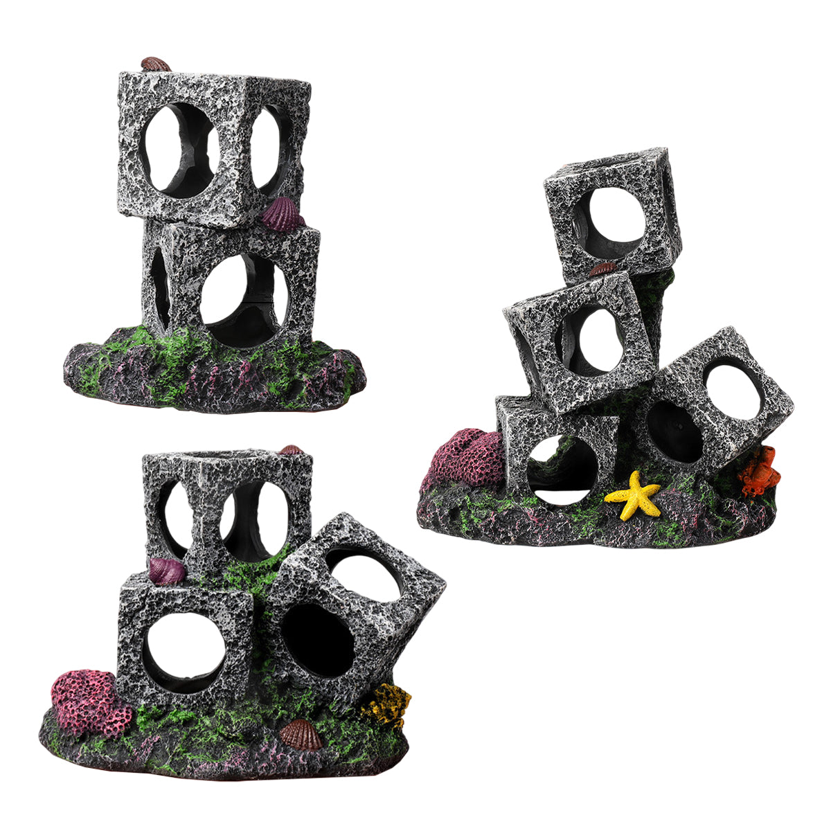 Fish Tank Shrimp Shelter House Square Stone Cave Aquarium Breeding Hiding Decor - 2 Squares