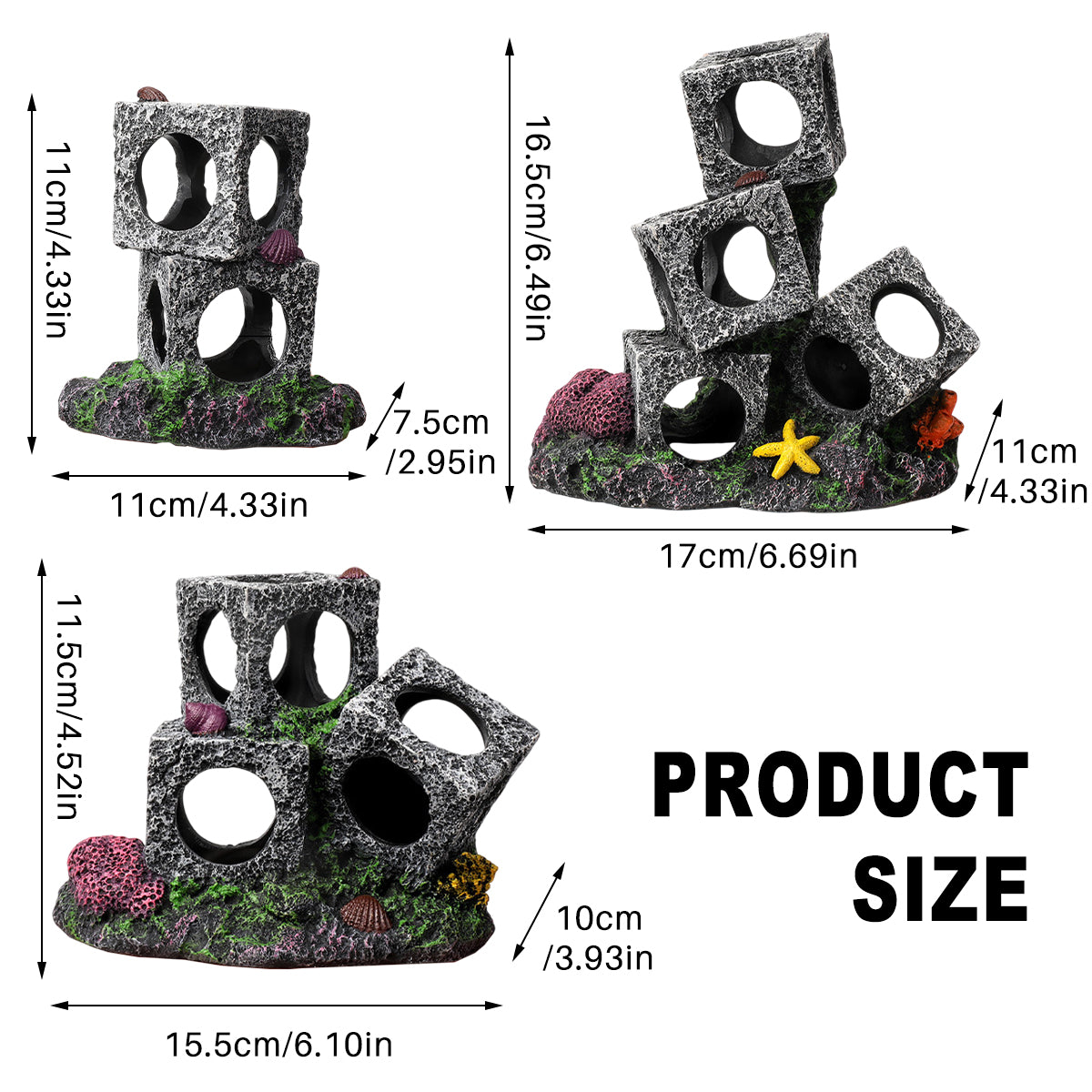 Fish Tank Shrimp Shelter House Square Stone Cave Aquarium Breeding Hiding Decor - 2 Squares