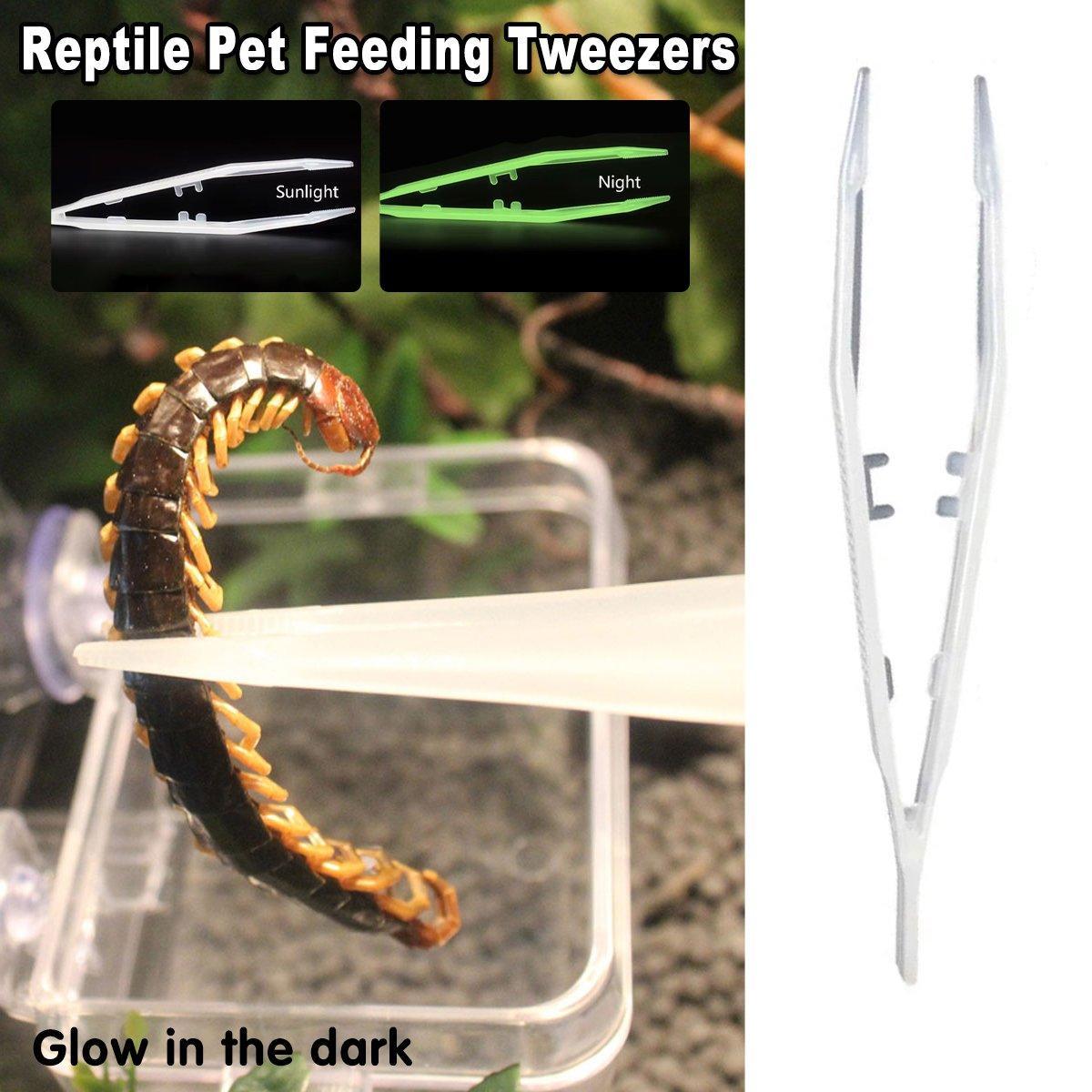 18cm Plastic Luminous Tweezer Feeding Tongs Straight for Reptile Feeder White