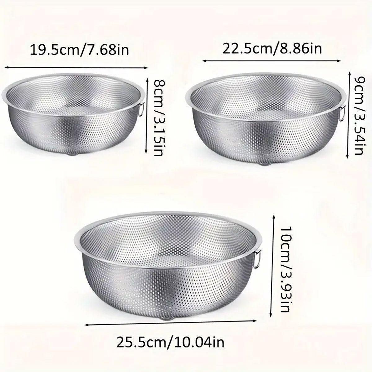 3-Piece Nested Drain Basket Set with Side Handles