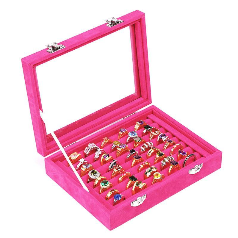 Velvet Ring Earring Jewelry Display Organizer Box Tray Holder Storage Case - Beige