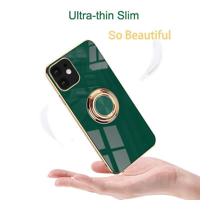 Dark Green Luxury Shockproof Silicone Ring Case Stand Cover for iPhone 14 13 12 Pro Max - iPhone 13 Pro Max