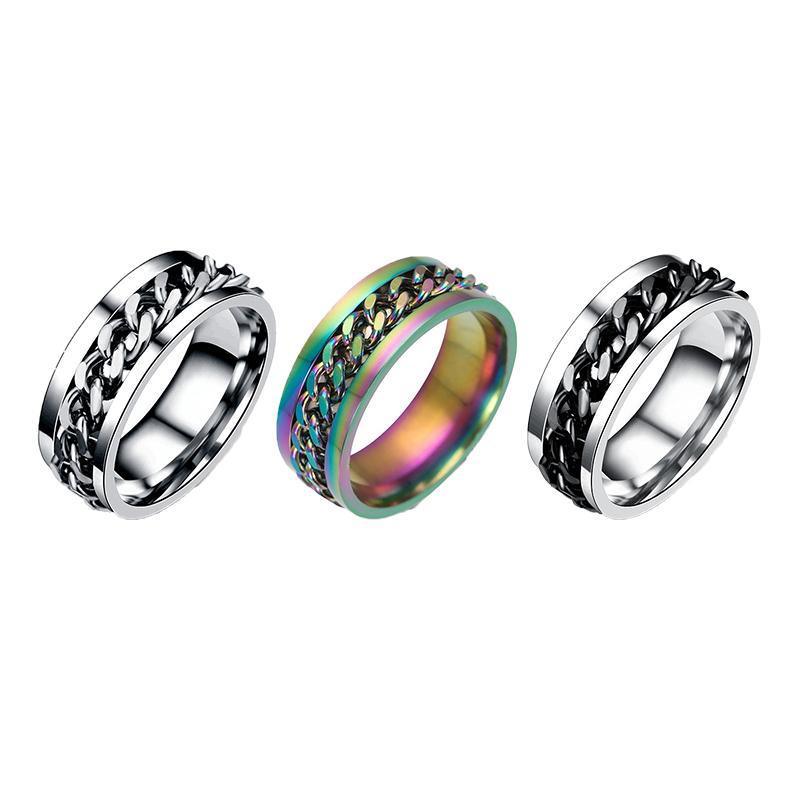 Spinner Rings Mens Womens Fidget Rotating Ring Silver Stainless Steel Size 12 - Black