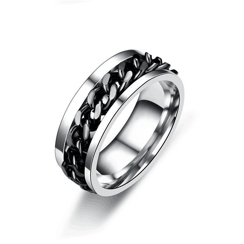 Spinner Rings Mens Womens Fidget Rotating Ring Silver Stainless Steel Size 6 - Black