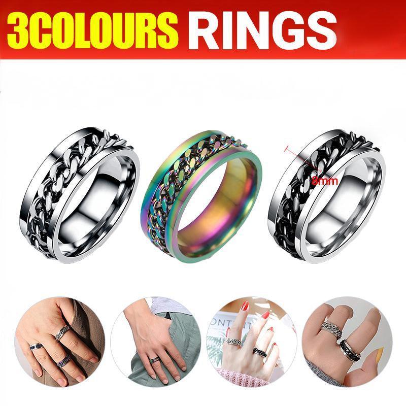 Spinner Rings Mens Womens Fidget Rotating Ring Silver Stainless Steel Size 8 - Silver