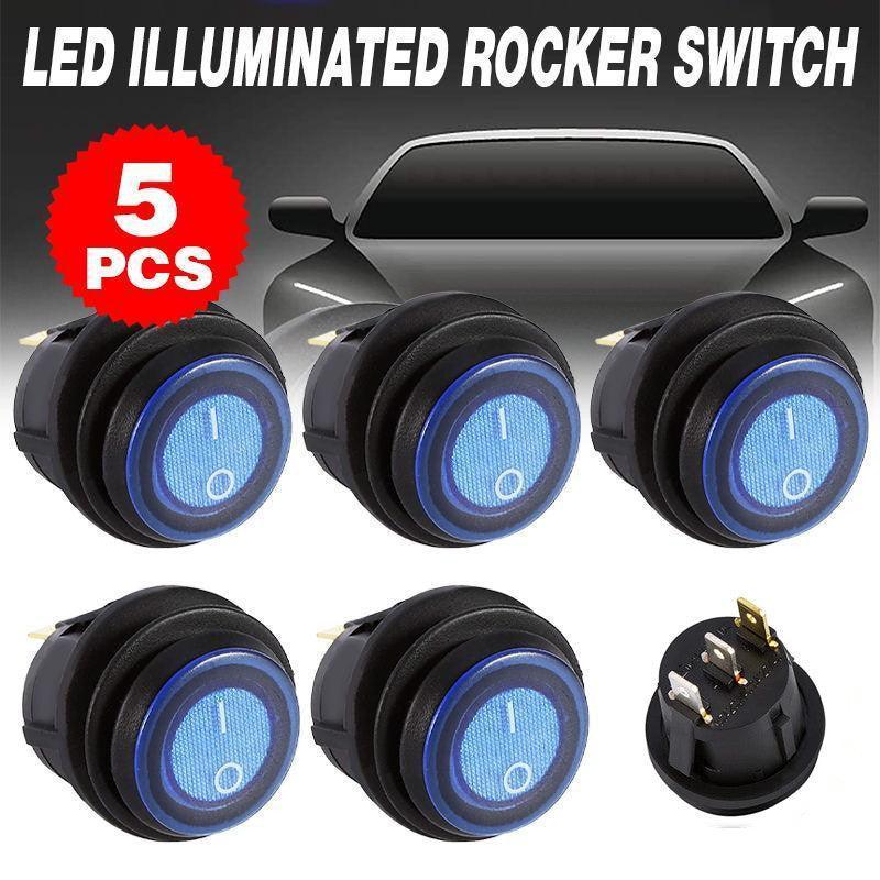 5Pcs/Set 12V 20A Car Spst Auto Marine Boat Round On/Off Rocker Waterproof Switch