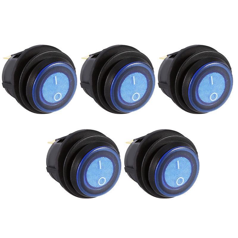 5Pcs/Set 12V 20A Car Spst Auto Marine Boat Round On/Off Rocker Waterproof Switch