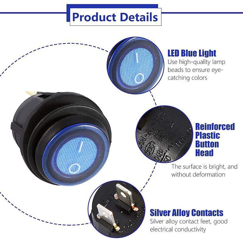 5Pcs/Set 12V 20A Car Spst Auto Marine Boat Round On/Off Rocker Waterproof Switch