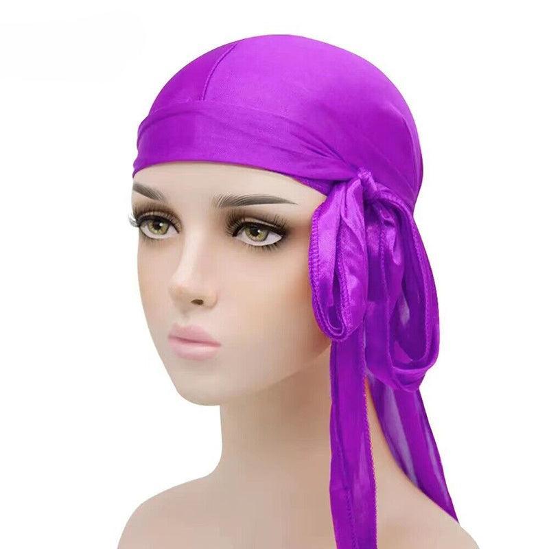 Velvet Durag Silky Hat Cap Men Women Premium Designer Doo Rag Wave Silk Headwear - Roral blue