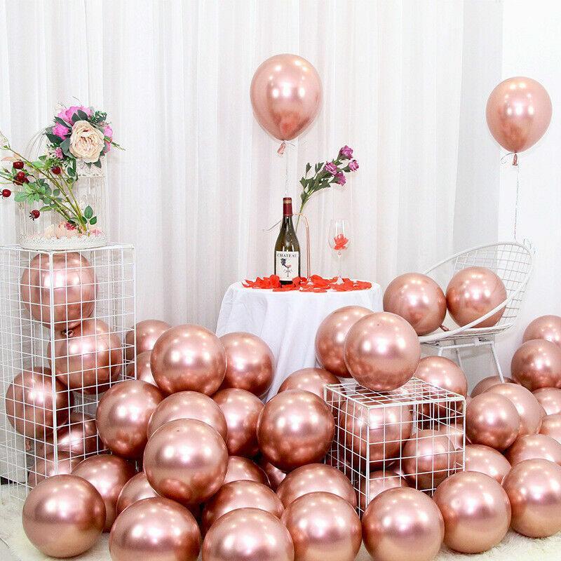 Metallic Latex Balloons 12 Inch Chrome Party Balloons for Birthday Wedding Decoration - Rose Gold 50PCS
