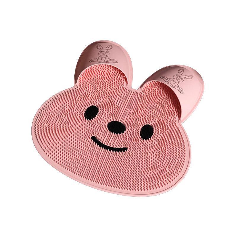 Silicone Foot Scrubber Rabbit Tub Mat Suction Cup Exfoliating Brush Cleaning Mat - Pink