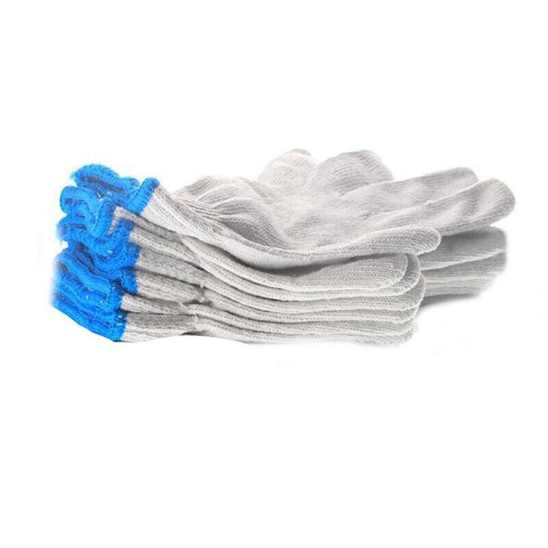 White Cotton Work Gloves Knitted Heavy Duty for Gardening or Warehouse Use - 5Pairs