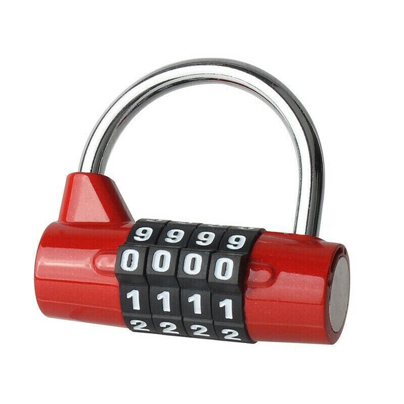4 Digit Combination Padlock Wide Shackle Password Lock for Locker or Luggage - Red
