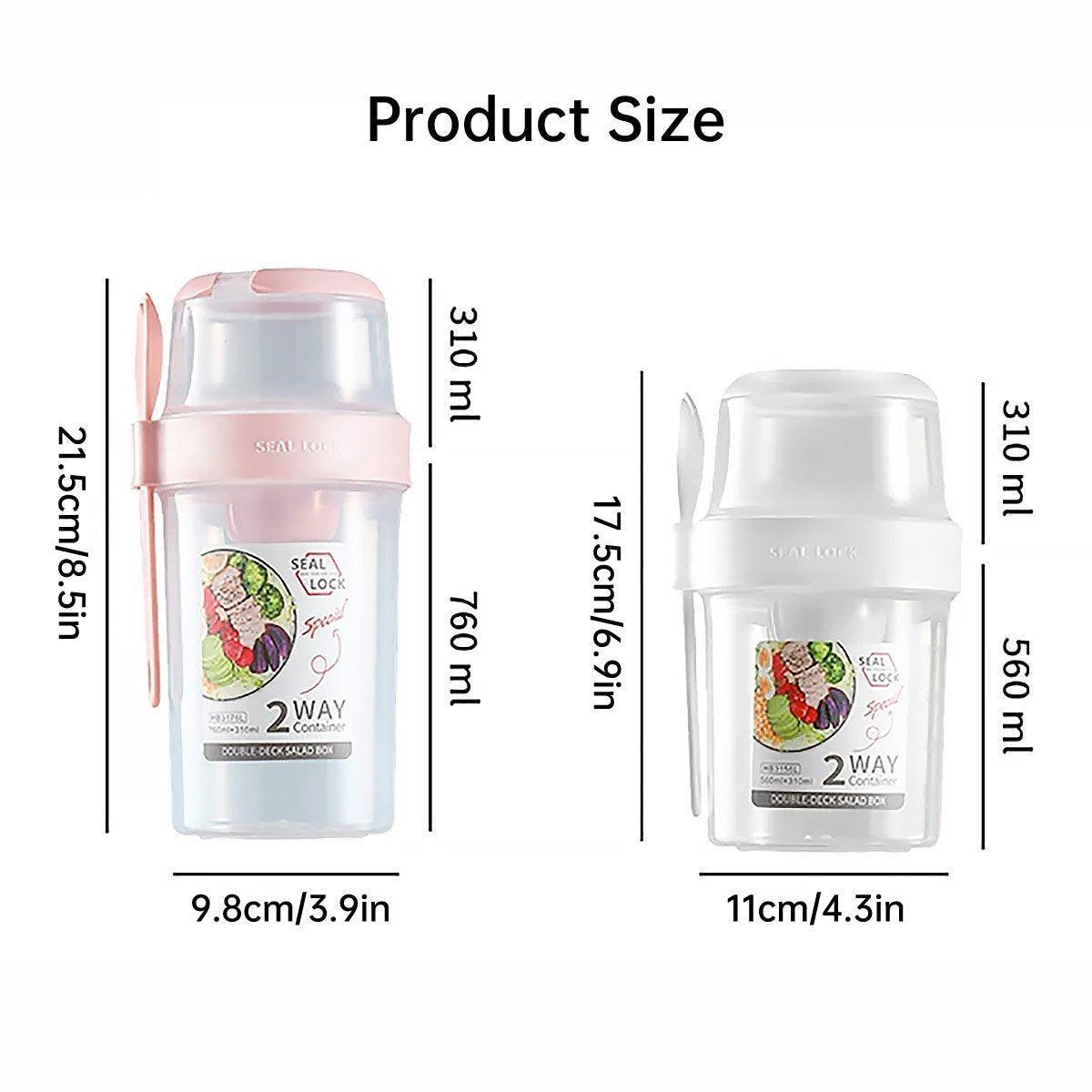 Double Plastic Salad Cup with Fork Sealed Breakfast Container for On-the-Go Meal - 560ml-Pink