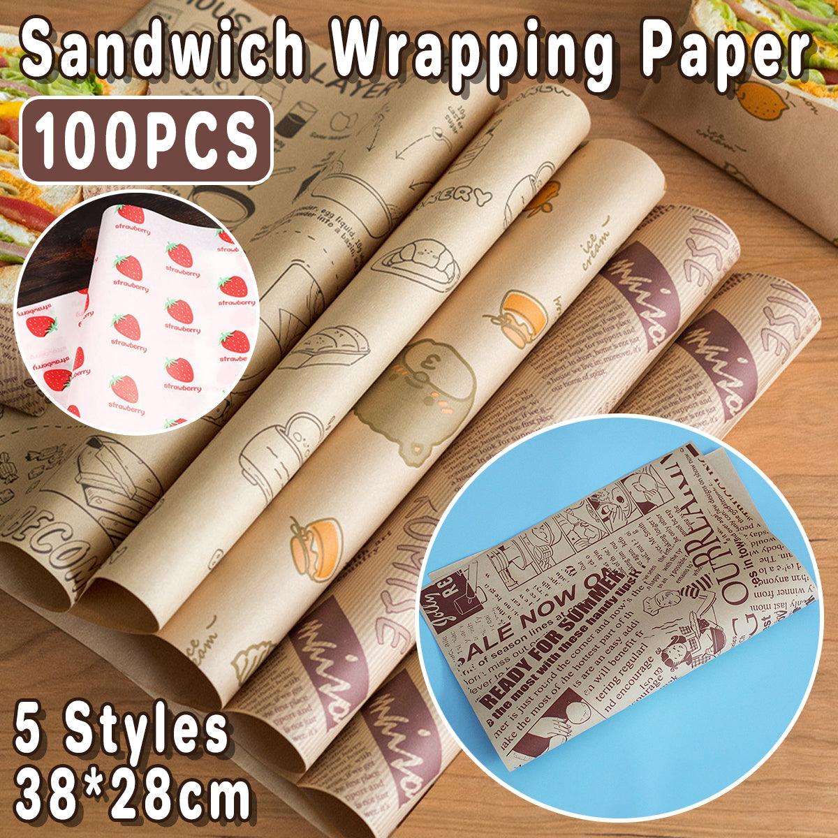 100pcs Sandwich Wrappers Oil Blotting Coated Paper Air Fryer Baking Parchment - Newspaper + Lemon Bear (Mixed)