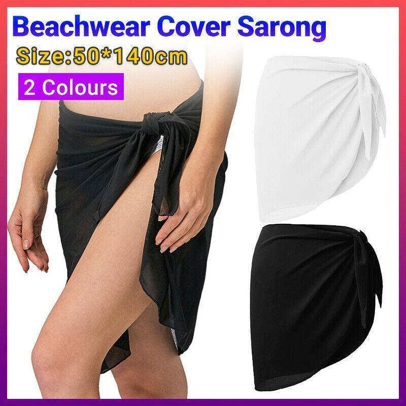 Women Sarong Skirt Wrap Pareo Short Swim Cover Up Beach Bikini Beachwear - White