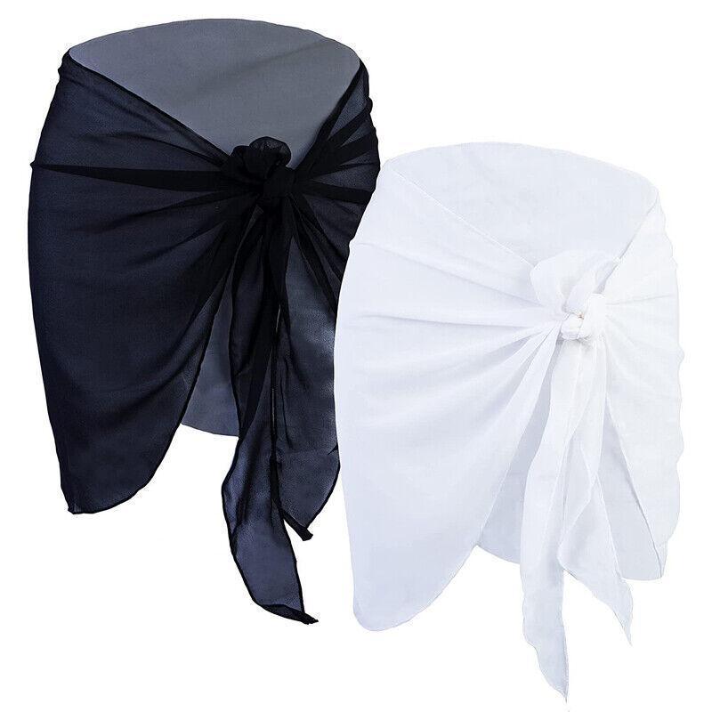 Women Sarong Skirt Wrap Pareo Short Swim Cover Up Beach Bikini Beachwear - White