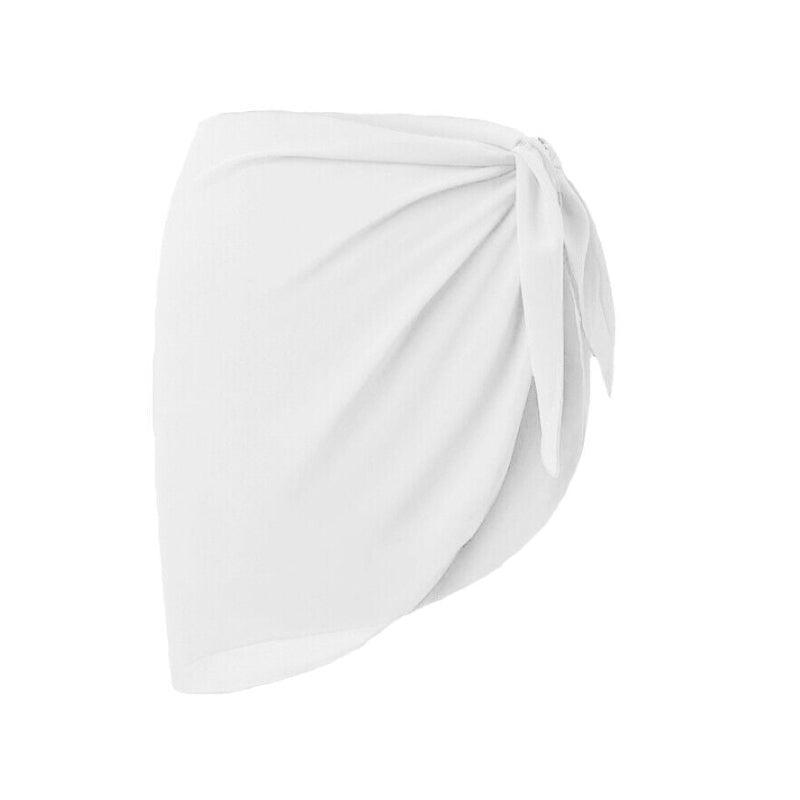 Women Sarong Skirt Wrap Pareo Short Swim Cover Up Beach Bikini Beachwear - White