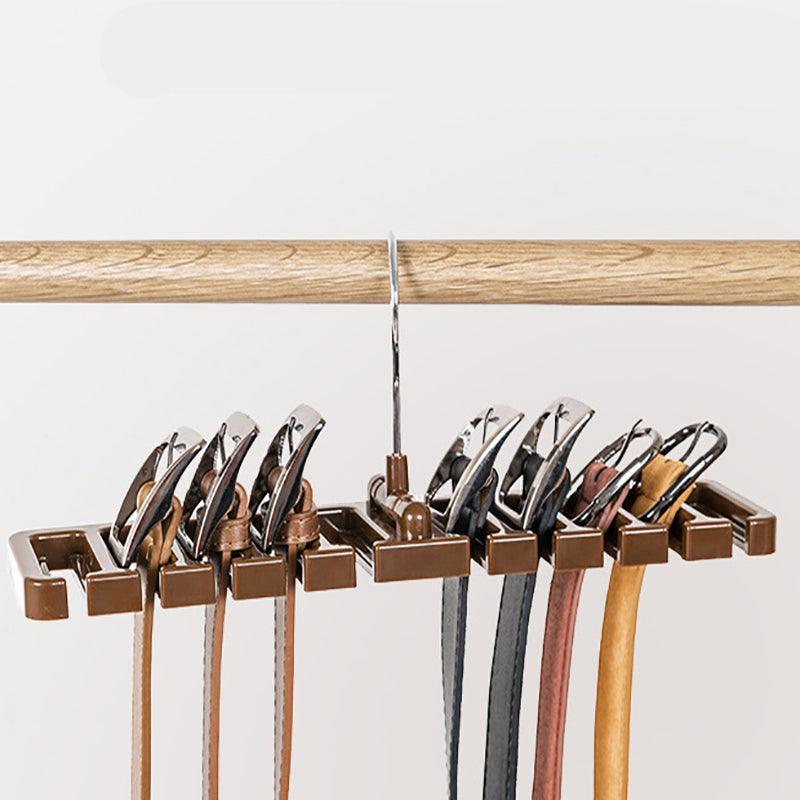 10 Slot Tie and Belt Hanger for Wardrobe Mens Closet Rack Organiser Hook - Brown