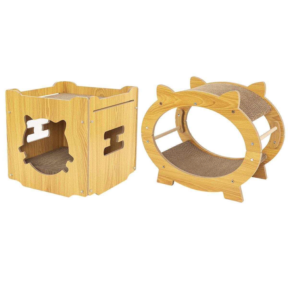 Durable Cat Scratcher Lounge Corrugated Scratching Wood Board - Square