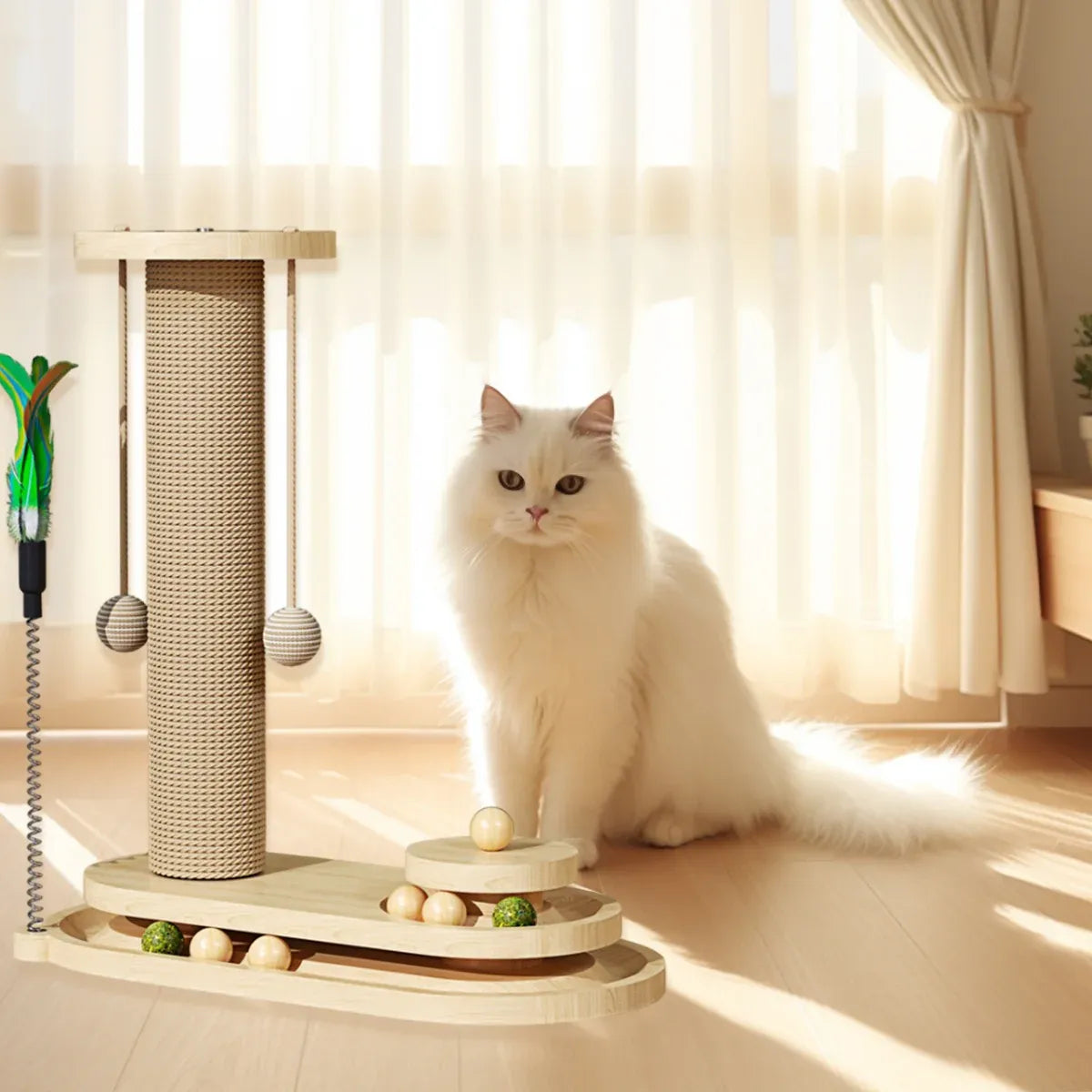 1-Piece Cat Scratching Post with Turntable Toy