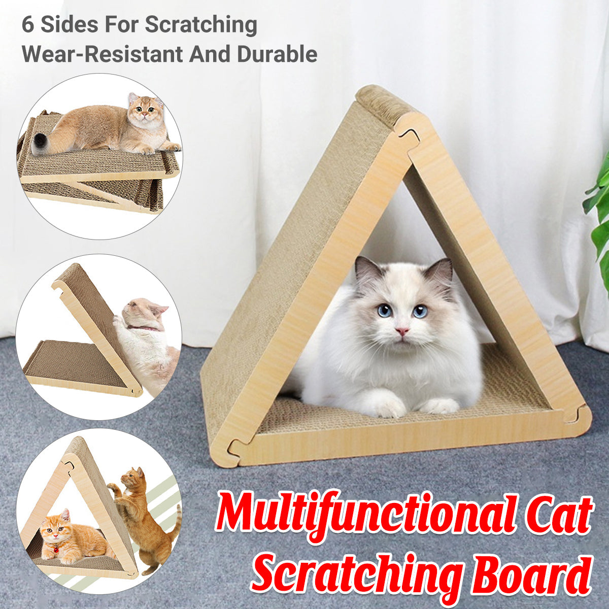 Triangular Cat Scratching Board Corrugated Paper Scratcher Pad Scraper Kitten