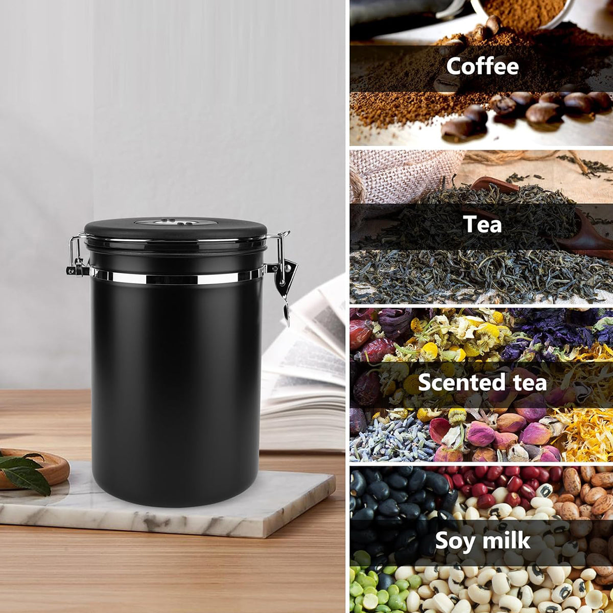 Coffee Powder Sealed Jar Airtight Storage Container for Kitchen Tea Sugar Beans - Silvery-1500ml