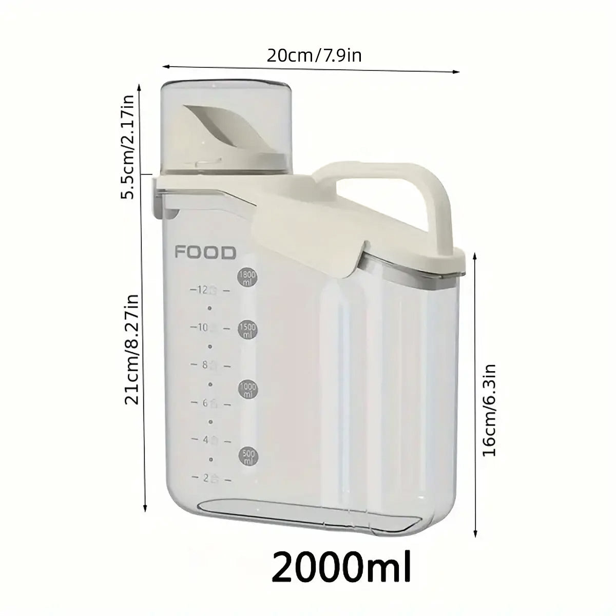 2Sizes Portable Transparent Grain Storage Jar Cat Food Rice Snack Tea Container - 2000ML