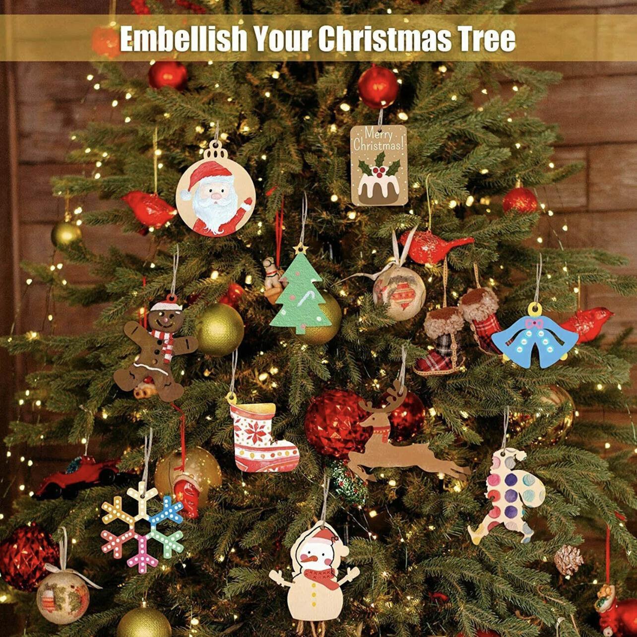 Wooden Christmas Hanging Ornament for Tree DIY Craft Decoration 10pcs - Star