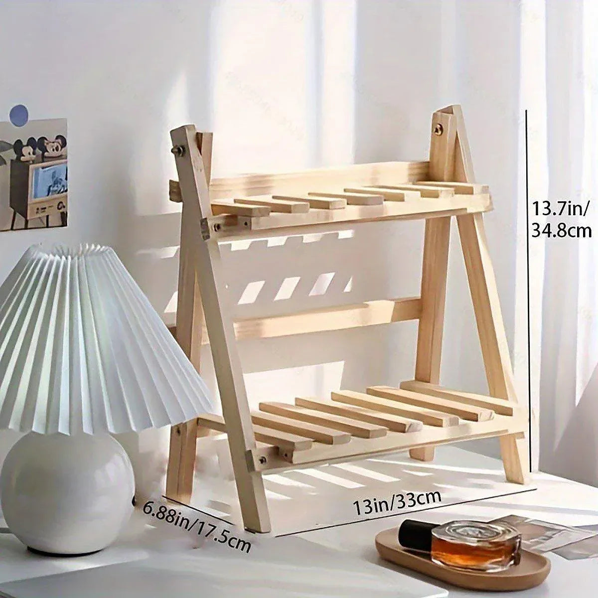 Natural Wood Two-Tier Desktop Shelf