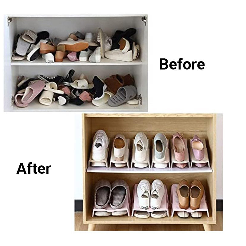 5pcs Double Layer Shoe Rack Simple Storage Organizer Space Saving Shoe Holder - Pink