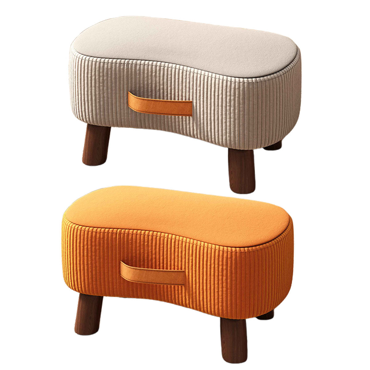 Small Stool for Home Simple Shoe Changing Low Seat Stool Wooden Household Use - Orange